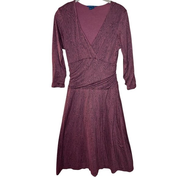 Boden Womens geometric stripe maroon v neck faux wrap tencel jersey  dress 12R - Picture 10 of 10